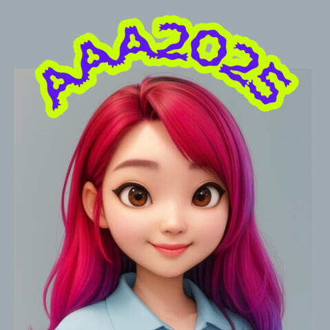 Cartoon-style avatar of Christine wiseflower Kim with red and pink hair, framed in a circle with the text “AAA2025” above her.